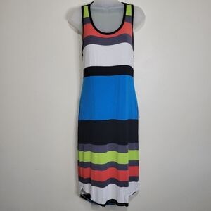 Laundry by Shelli Segal Striped Midi Dress Size Large L Open Back Multicolor
